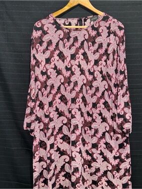 J Jill Wearever Collection Long Sleeve Patterned Pleated Front Dress Large